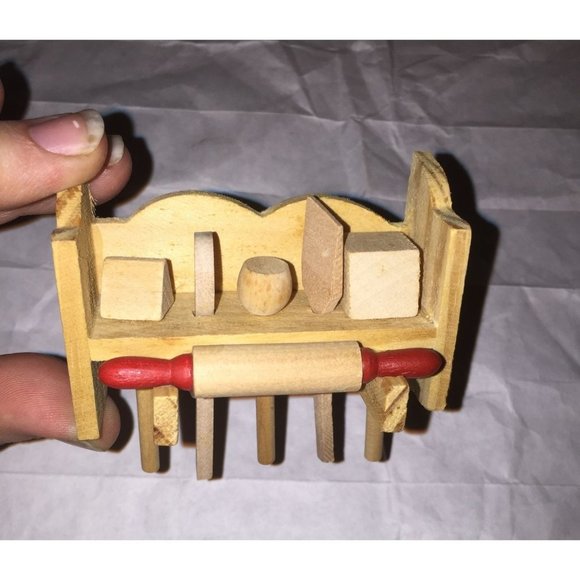 Vintage Doll Sized Wooden Kitchen Utensils & Rack Magnet - Picture 1 of 9